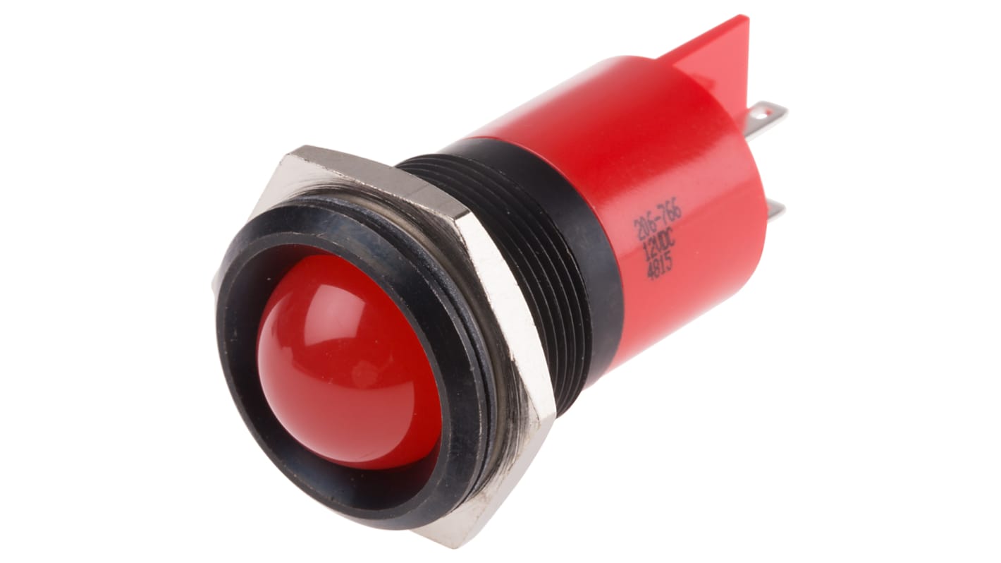 RS PRO Red Panel Mount Indicator, 12V dc, 22mm Mounting Hole Size, Solder Tab Termination