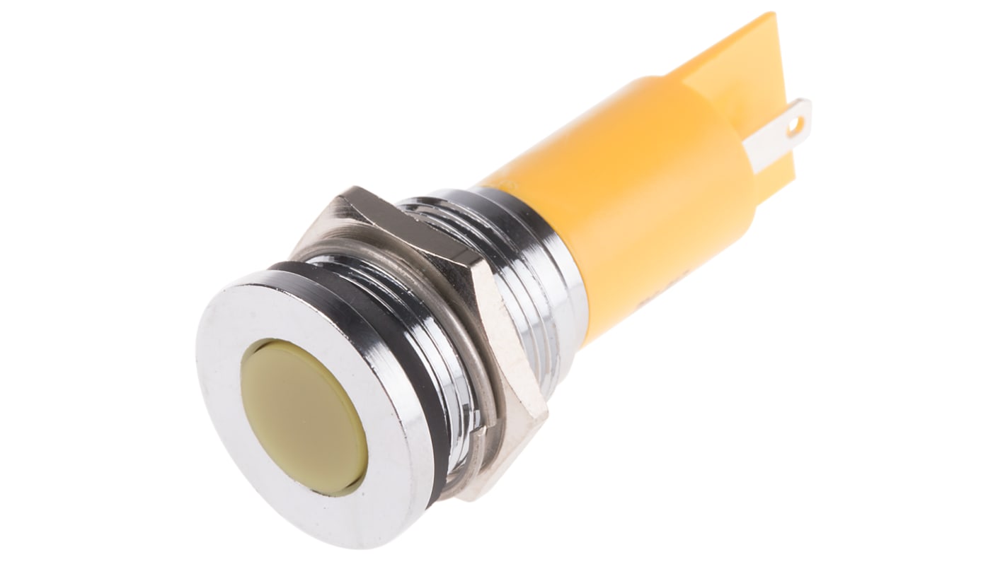 RS PRO Yellow Panel Mount Indicator, 12V ac/dc, 16mm Mounting Hole Size, Solder Tab Termination
