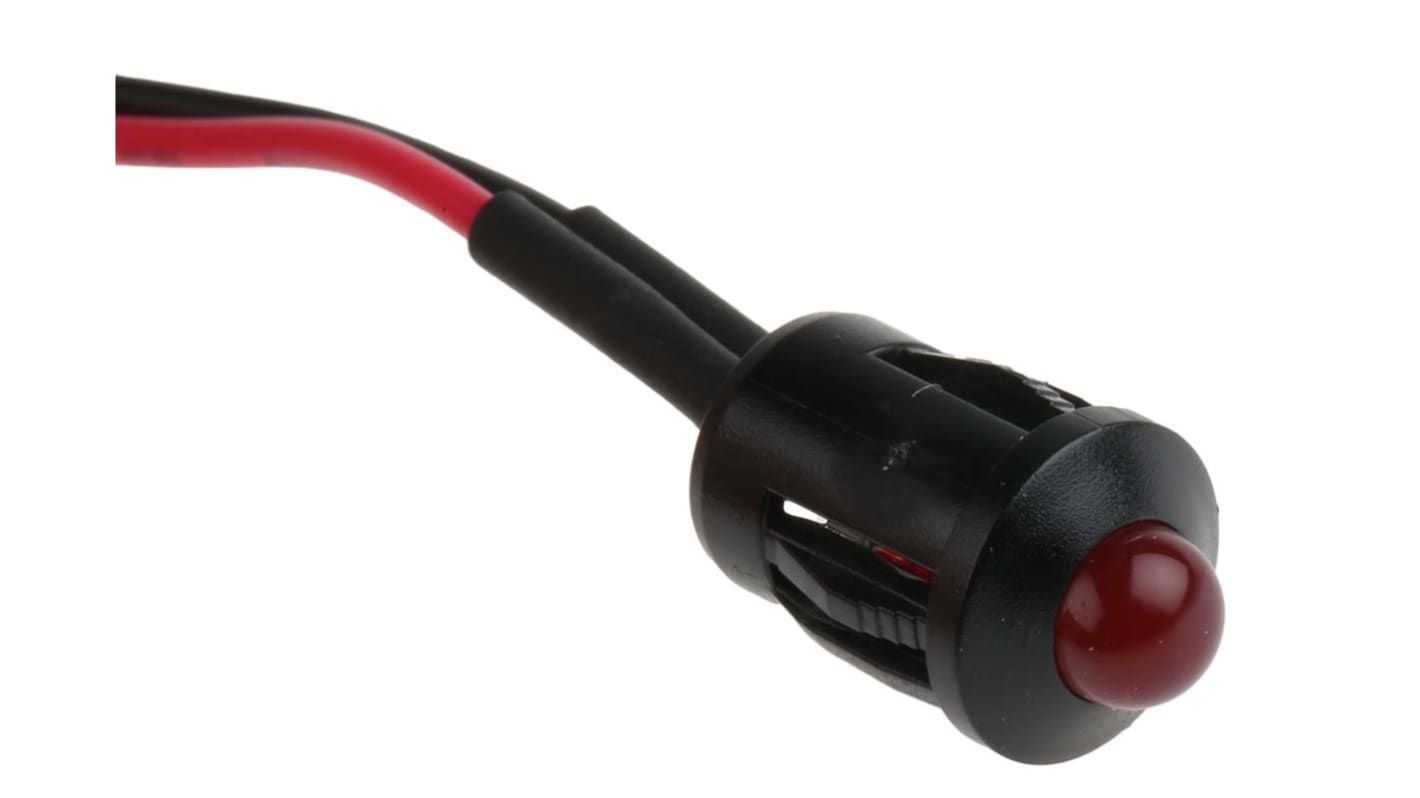 RS PRO Red Panel Mount Indicator, 24V dc, 8mm Mounting Hole Size, Lead Wires Termination