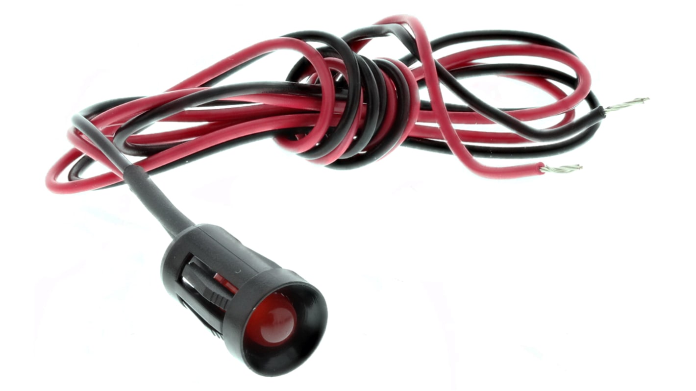 RS PRO 红色LED面板指示灯, 2V 直流, 20mA, Φ8mm安装孔, 引线端接, 凹入式边框, 黑色边框