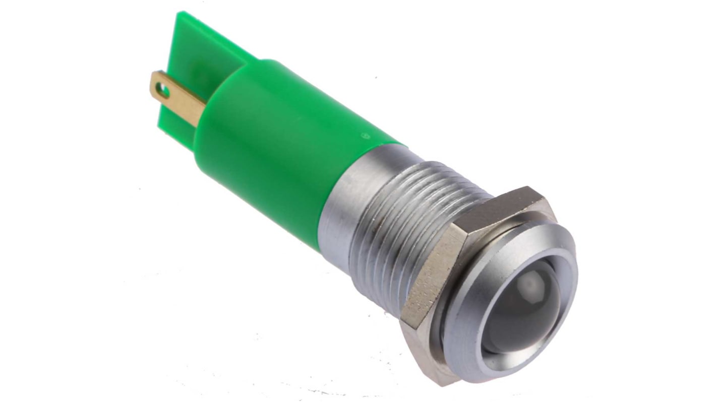 Indicatore da pannello RS PRO Verde  a LED, 24V ca/cc, IP67, Sporgente, foro da 14mm