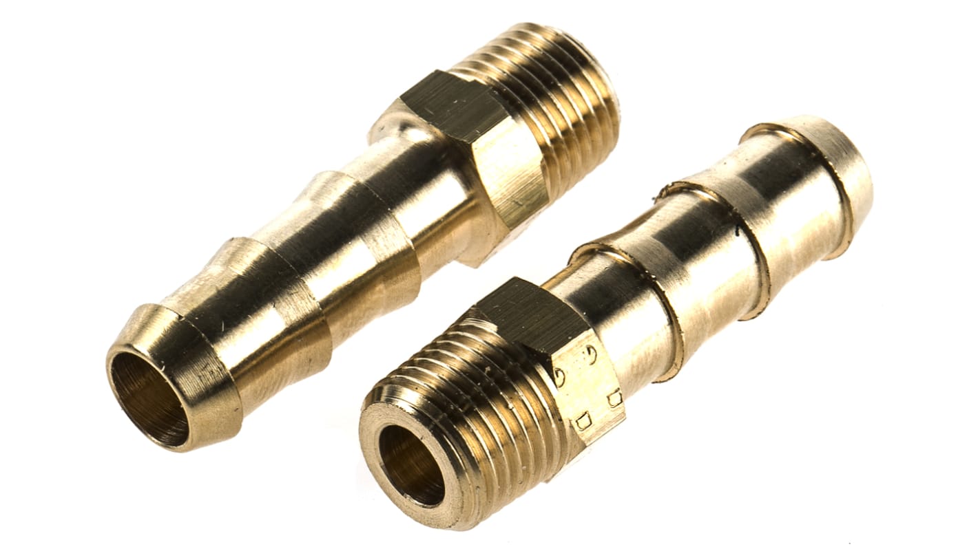 Legris Brass Pipe Fitting, Straight Threaded Tailpiece Adapter, Male R 1/8in to Male 7mm