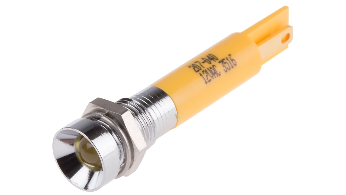 RS PRO Yellow Panel Mount Indicator, 12V ac, 8mm Mounting Hole Size, Solder Tab Termination