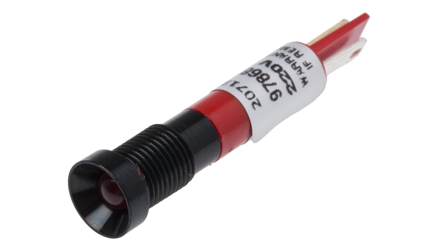 RS PRO 红色LED面板指示灯, 230V 交流, 3mA, Φ8mm安装孔, 凹入式边框, 黑色边框