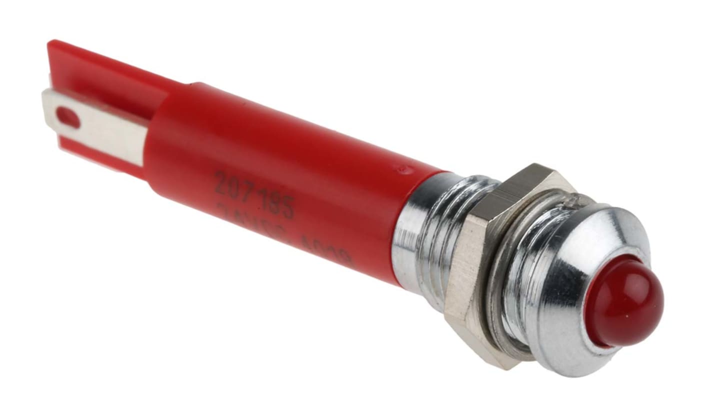 RS PRO 红色LED面板指示灯, 24V 直流, 20mA, Φ8mm安装孔, 焊片端接, 凸型边框, 铬色边框