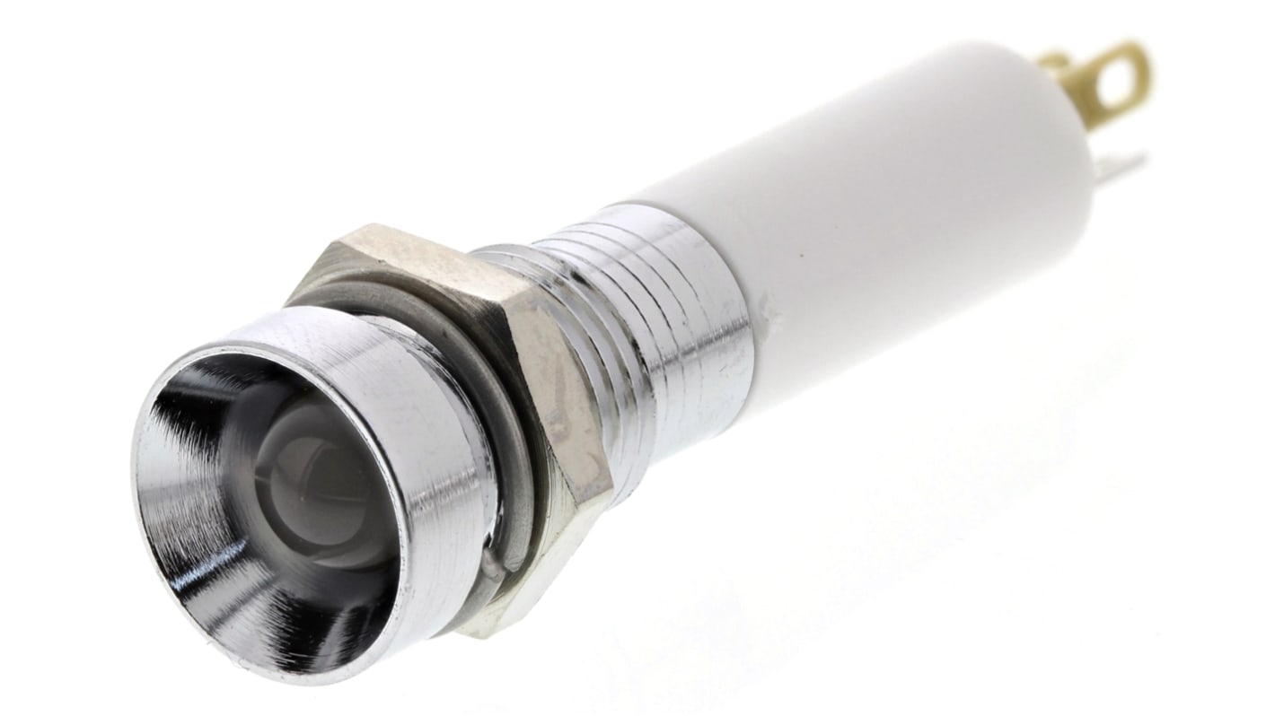 Lampka kontrolna do montażu panelowego 12V dc Zielony, Czerwony, Żółty 8mm LED Chrom Końcówka lutownicza RS PRO