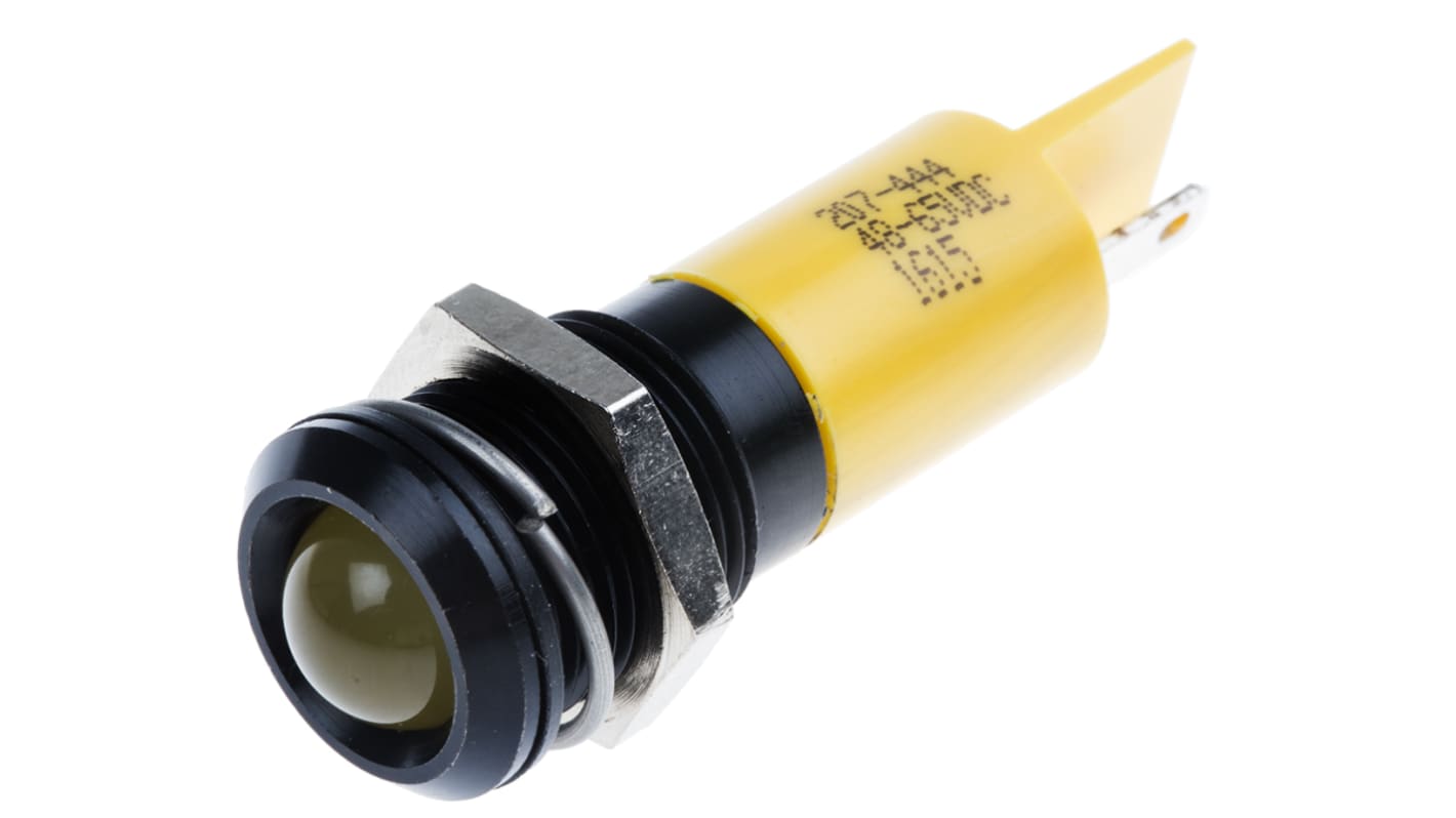 RS PRO 黄色LED面板指示灯, 48 → 65V 直流, 16mA, Φ14mm安装孔, 凸型边框, 黑色边框