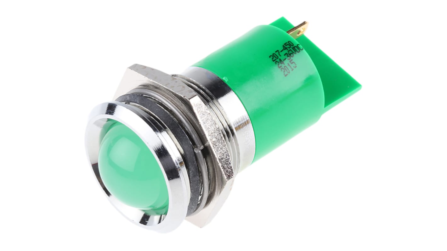 Voyant LED lumineux  Vert RS PRO, dia. 22mm, 24 → 36V c.c.