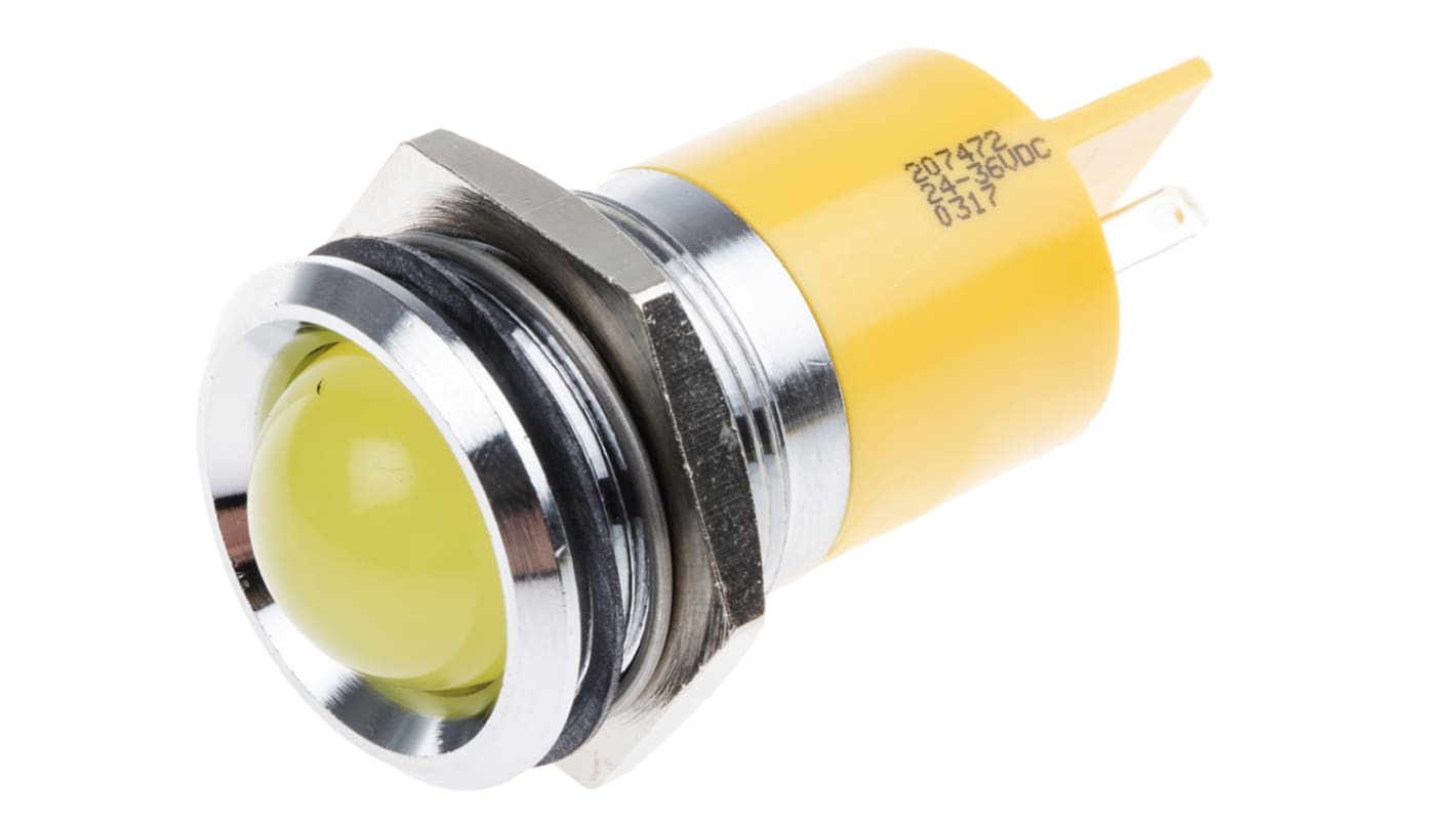 RS PRO パイロットランプ, 24 → 36V dc, 黄, 実装ホールサイズ