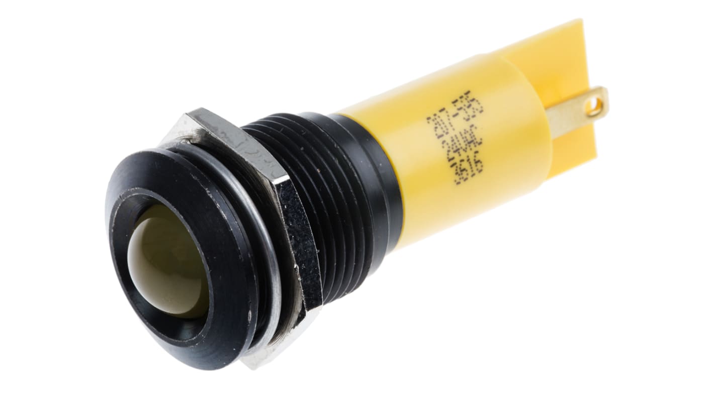 RS PRO Yellow Panel Mount Indicator, 24V ac/dc, 16mm Mounting Hole Size, Solder Tab Termination