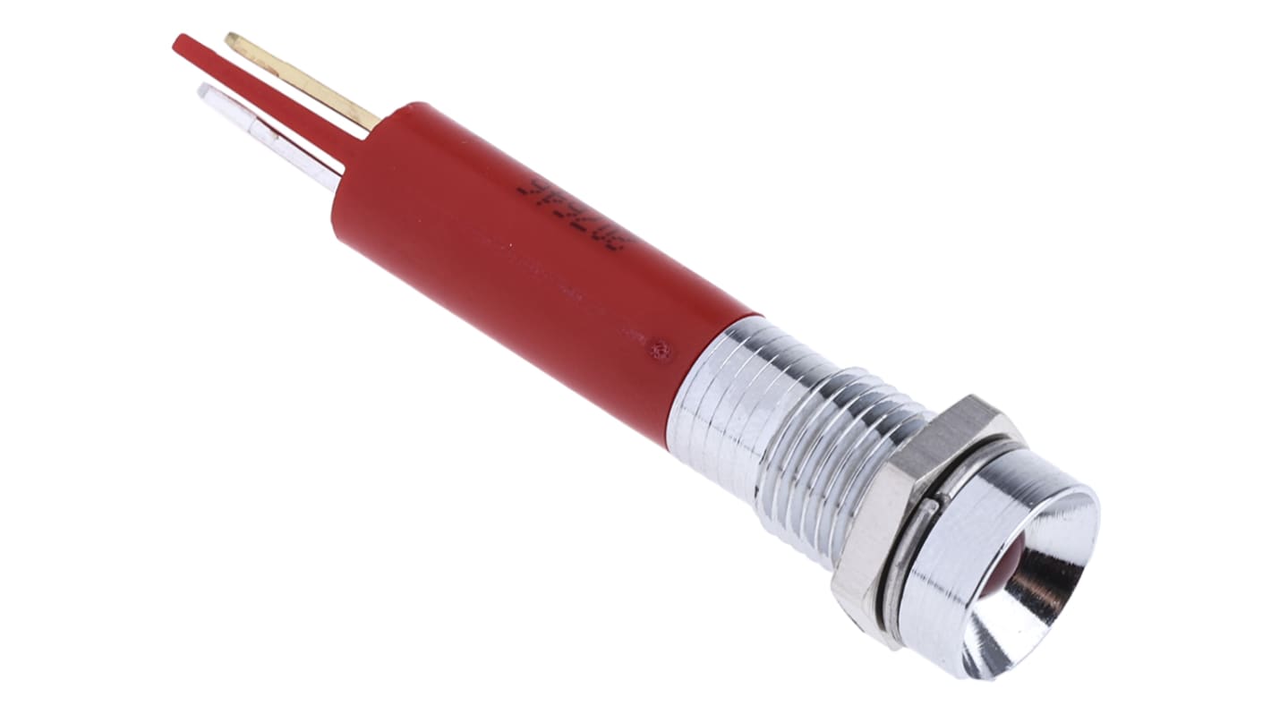 RS PRO Red Flashing LED Panel Mount Indicator, 24V dc, 8mm Mounting Hole Size, Solder Tab Termination