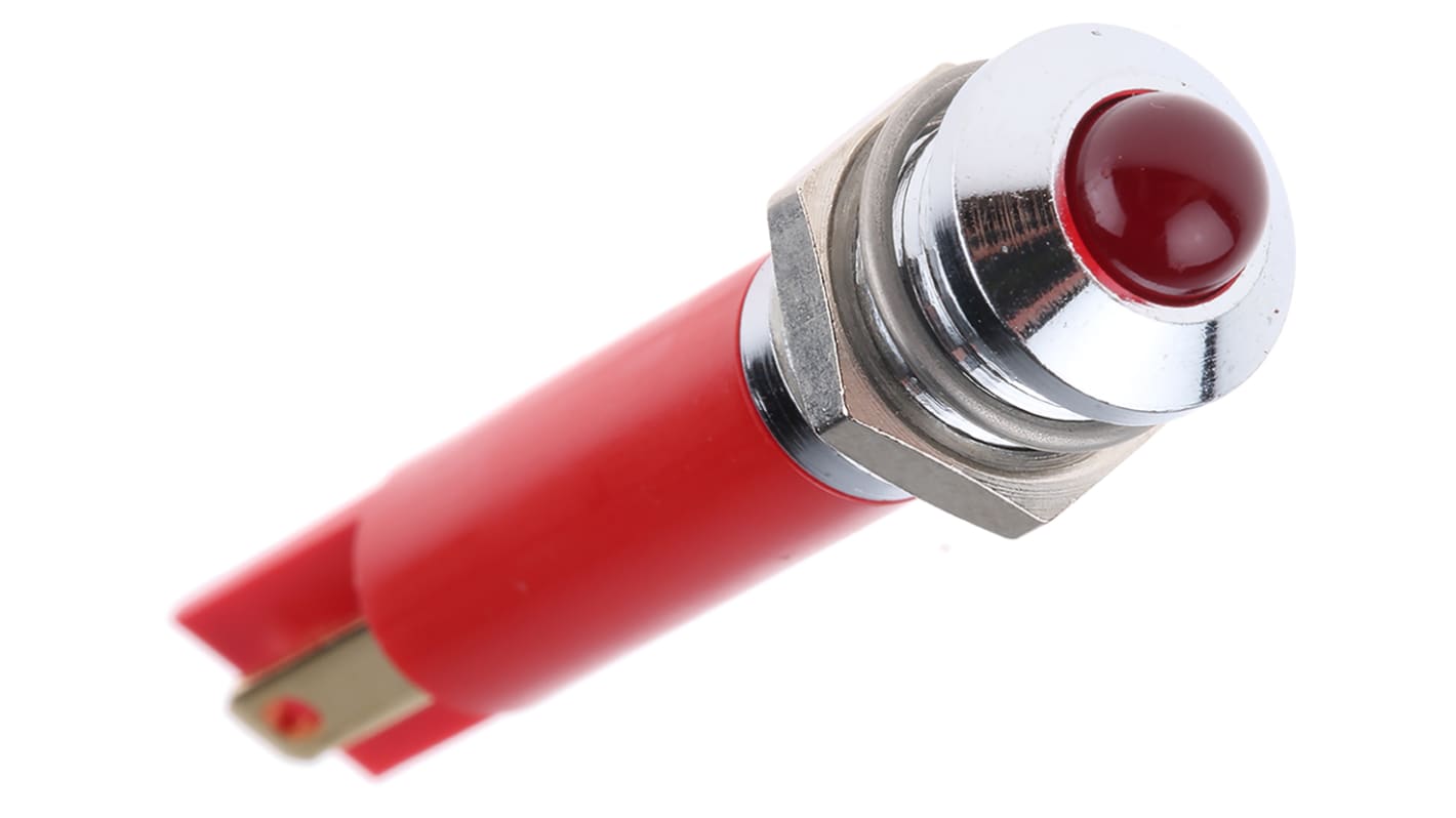 Indicatore da pannello RS PRO Rosso LED lampeggiante, 24V cc, Sporgente, foro da 8mm