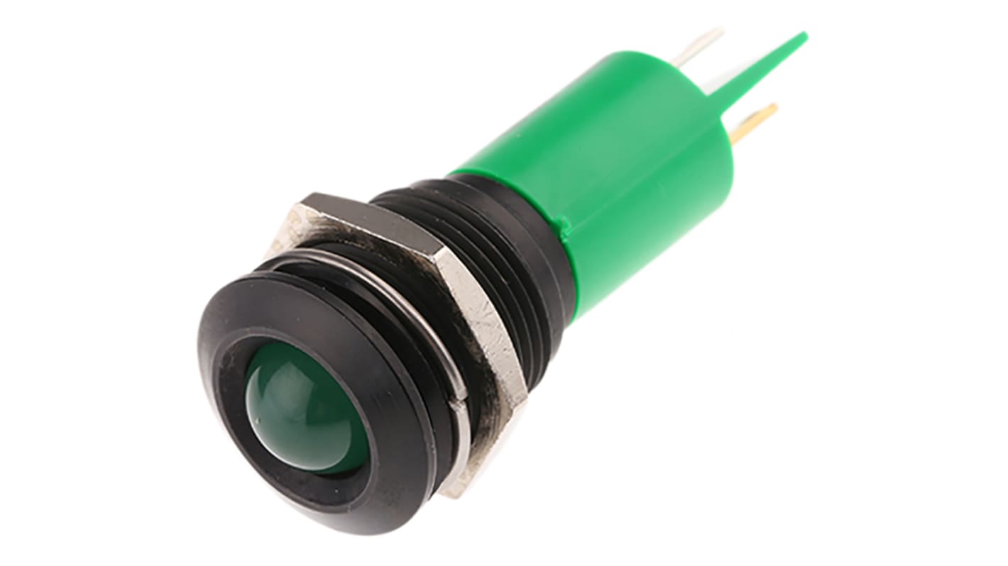 RS PRO Green Panel Mount Indicator, 115 V dc, 230V ac, 16mm Mounting Hole Size, Solder Tab Termination