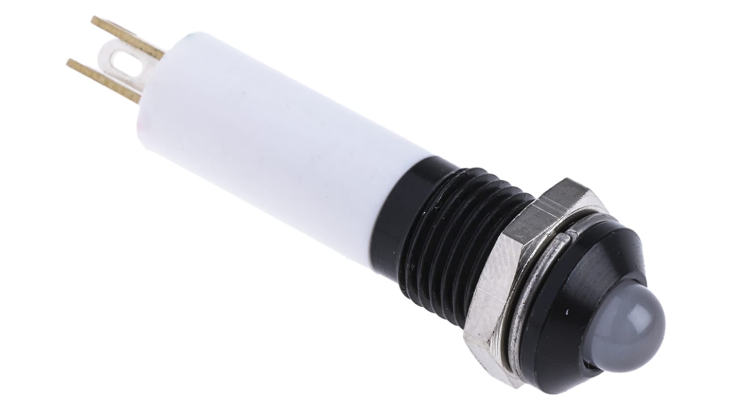 Indicador LED RS PRO, Verde, Rojo, Amarillo, lente prominente, marco Negro, Ø montaje 8mm, 24V dc, 20mA, 10mcd, IP67