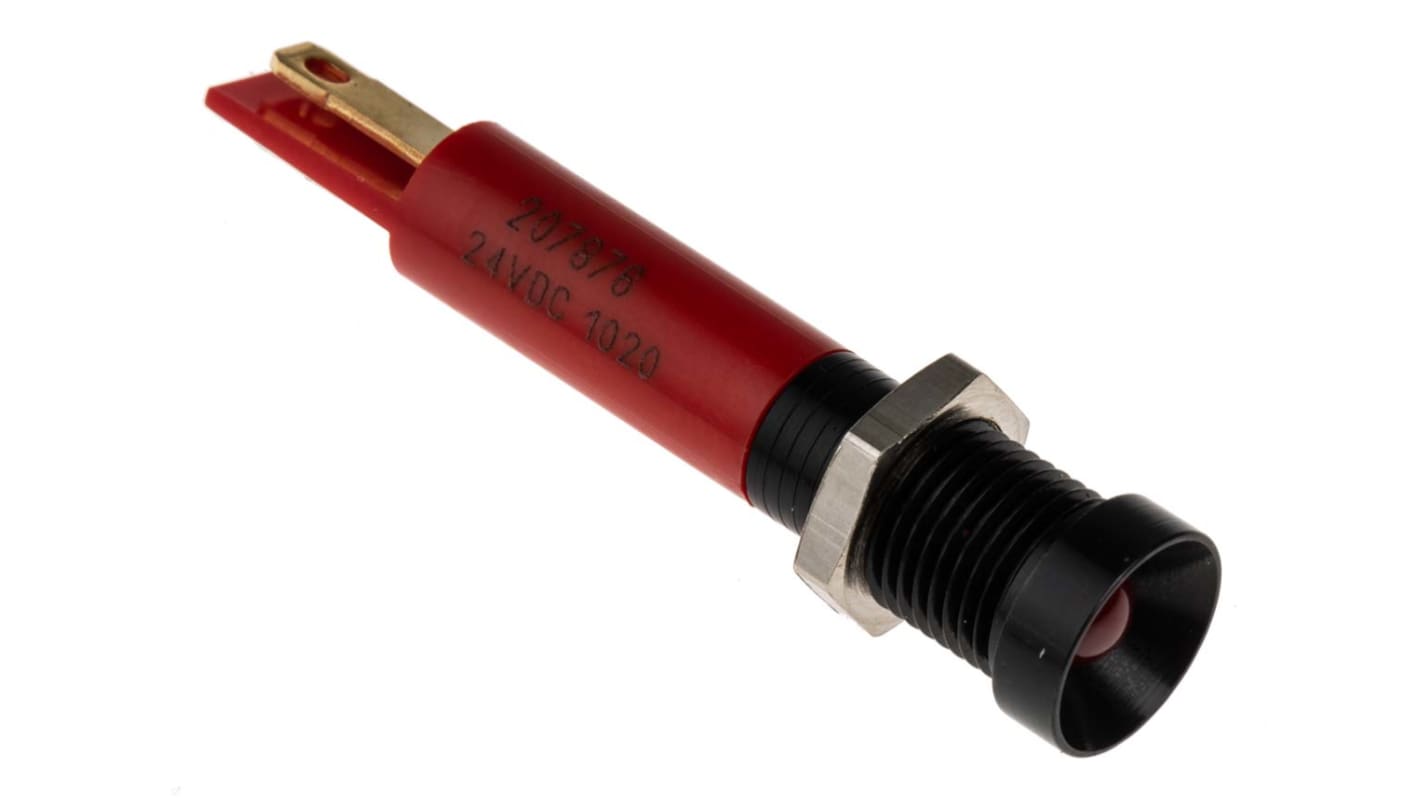 RS PRO Red Panel Mount Indicator, 24V dc, 8mm Mounting Hole Size, Solder Tab Termination