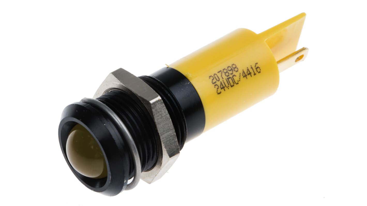 RS PRO Yellow Panel Mount Indicator, 24V dc, 14mm Mounting Hole Size, Solder Tab Termination