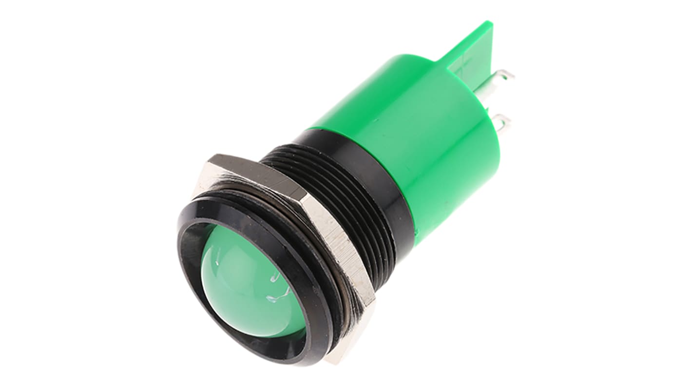 RS PRO Green Panel Mount Indicator, 230V ac, 22mm Mounting Hole Size