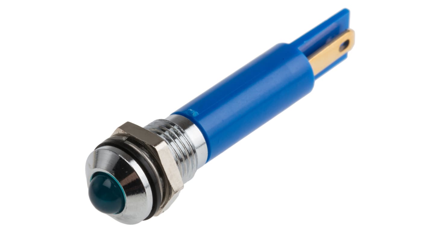 Lampka kontrolna do montażu panelowego 12V, niebieska 8mm LED Chrom Końcówka lutownicza RS PRO