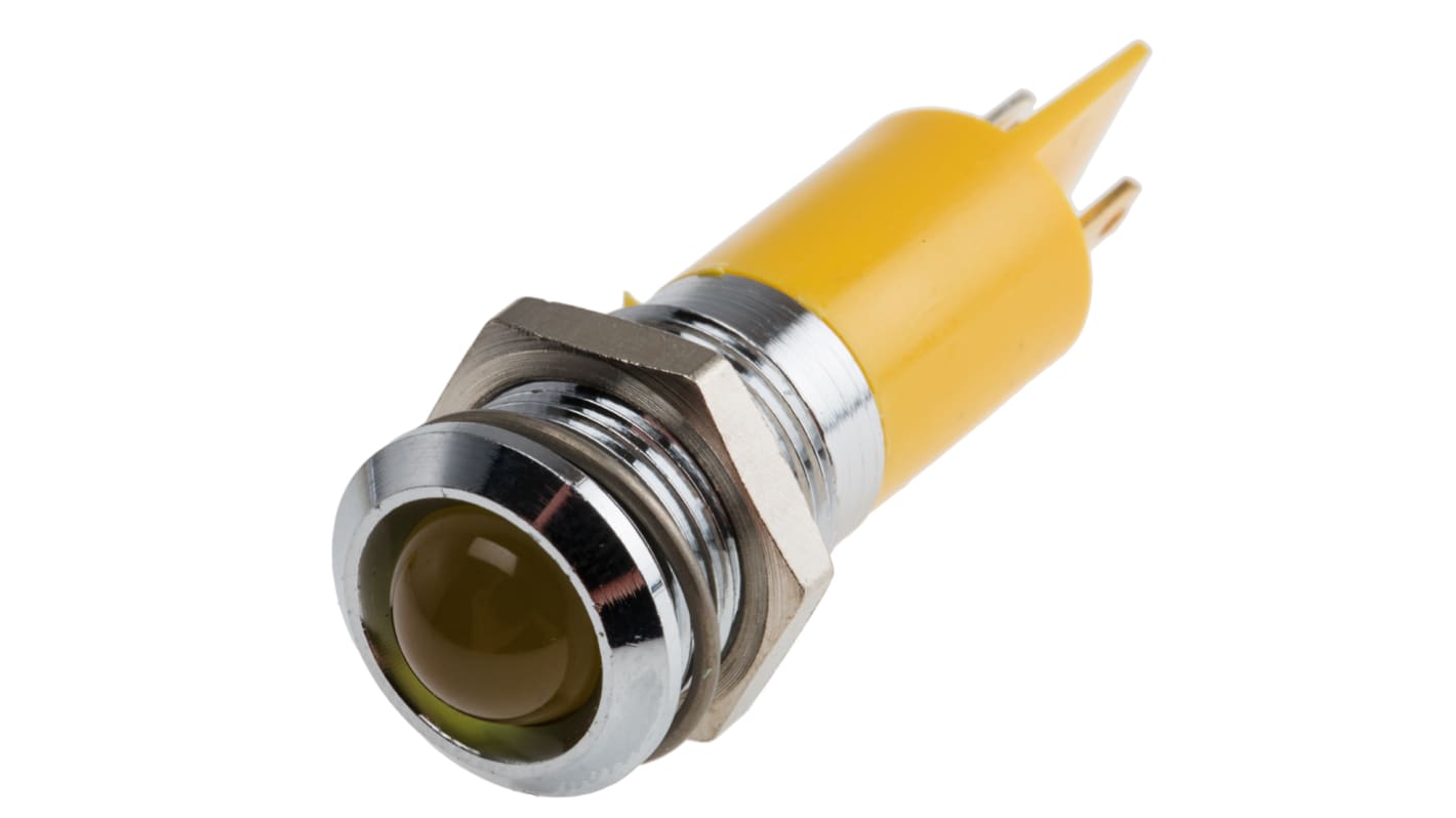 RS PRO Yellow Panel Mount Indicator, 48 → 65V dc, 14mm Mounting Hole Size