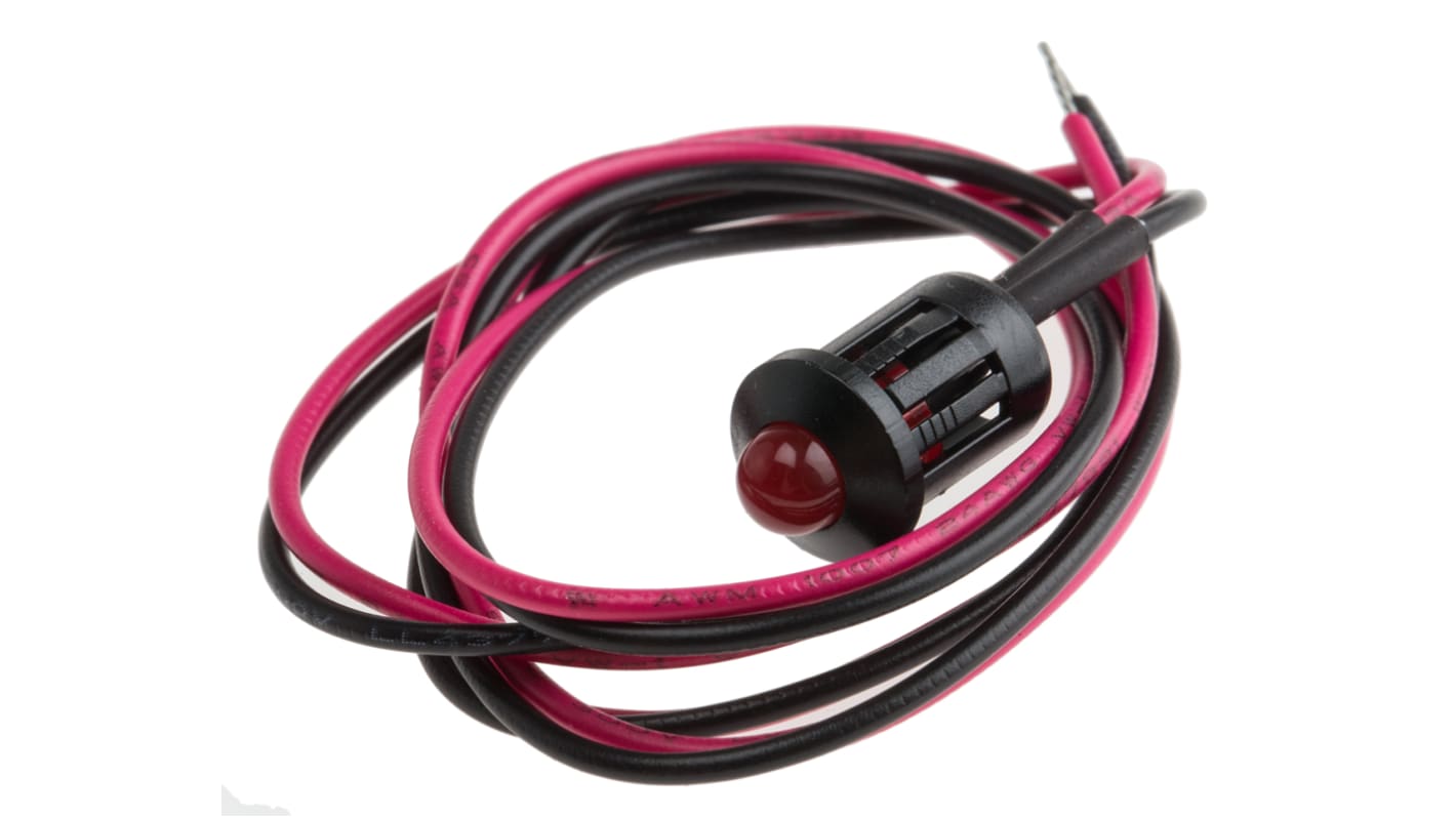 RS PRO Red Panel Mount Indicator, 2V dc, 8mm Mounting Hole Size, Lead Wires Termination