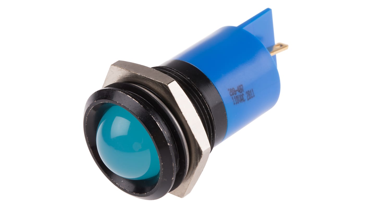 RS PRO Blue Panel Mount Indicator, 110V ac, 22mm Mounting Hole Size, Solder Tab Termination, IP67