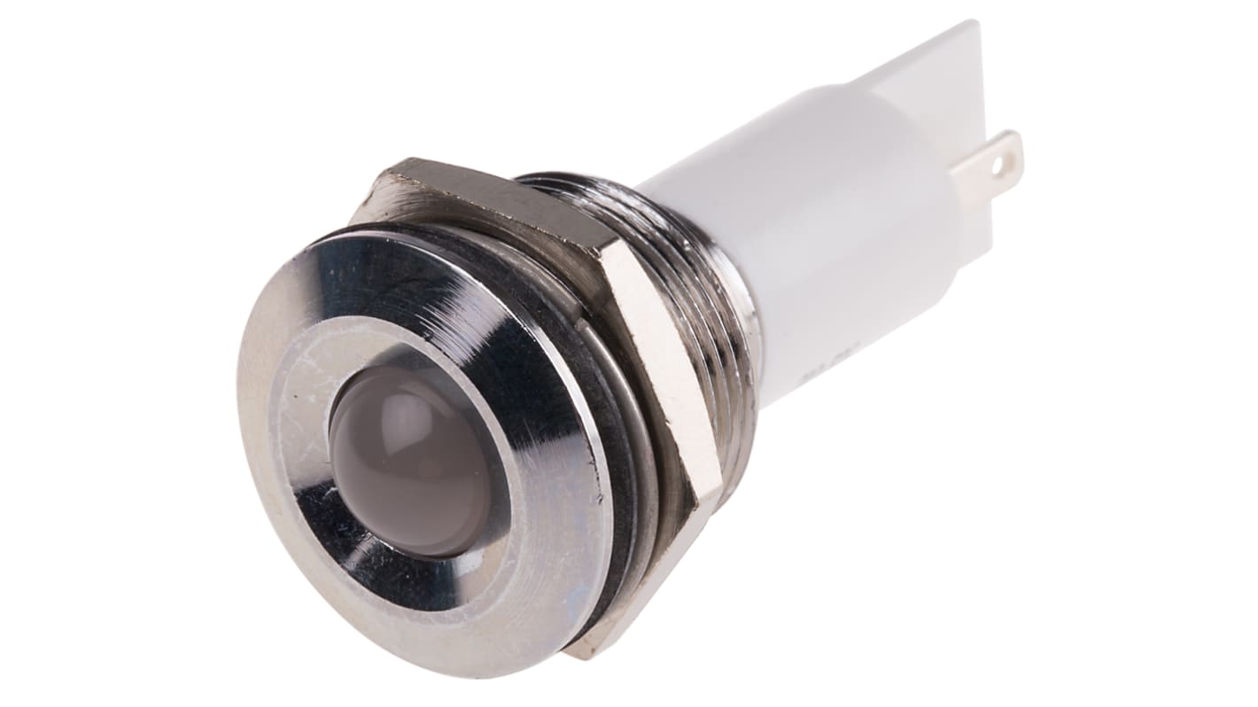 RS PRO 白色LED面板指示灯, 24V 交流/直流, 20mA, Φ19mm安装孔, 焊片端接, 凸型边框, 铬色边框, IP67