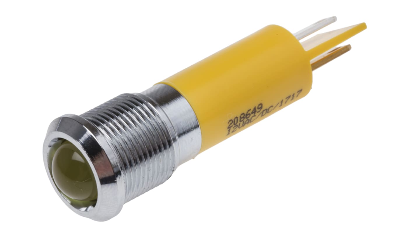 RS PRO Yellow Panel Mount Indicator, 12mm Mounting Hole Size, Solder Tab Termination, IP67
