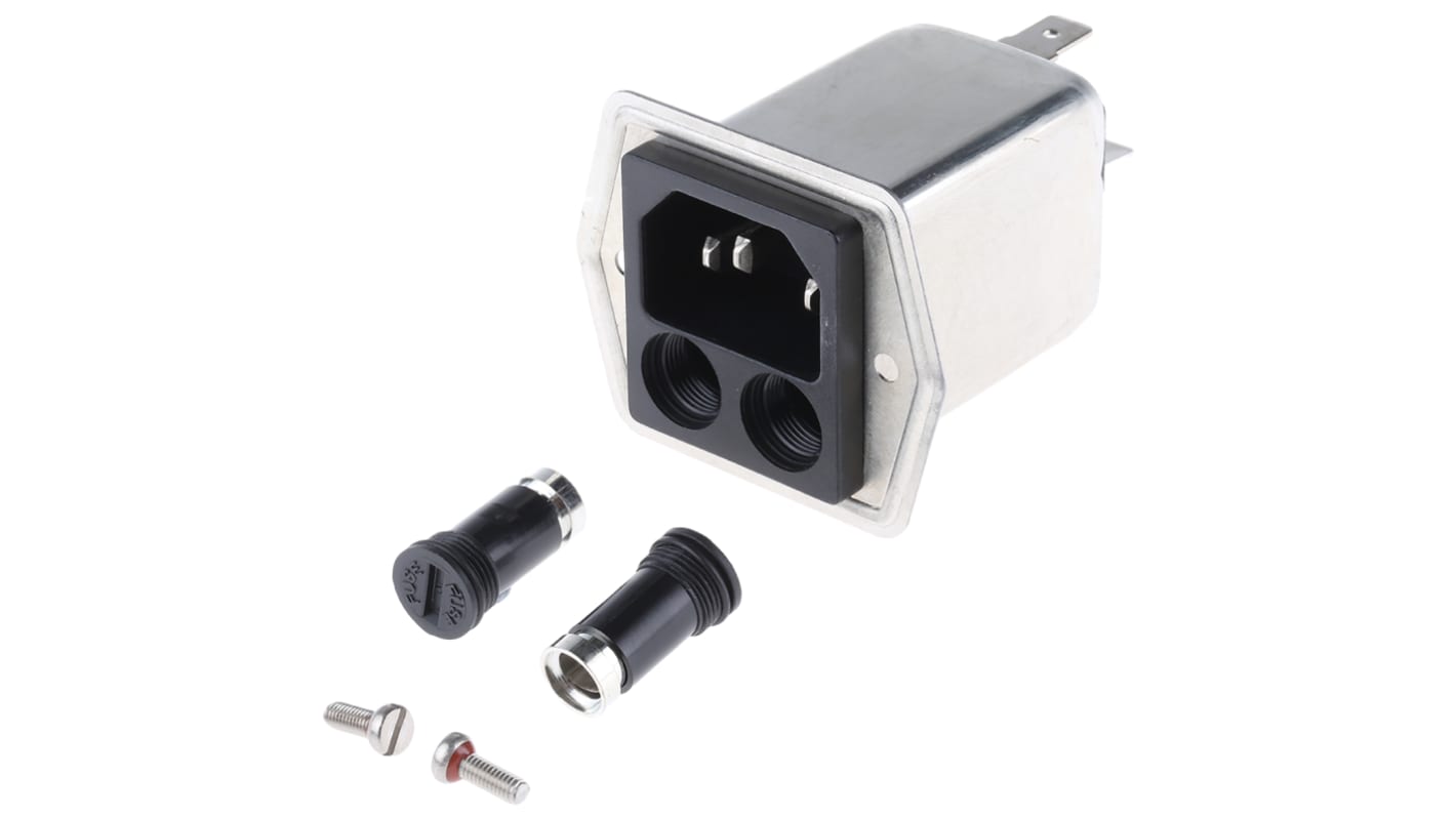 Schurter IEC規格 C14 IECフィルタコネクタ, 4A 250 V ac パネルマウント