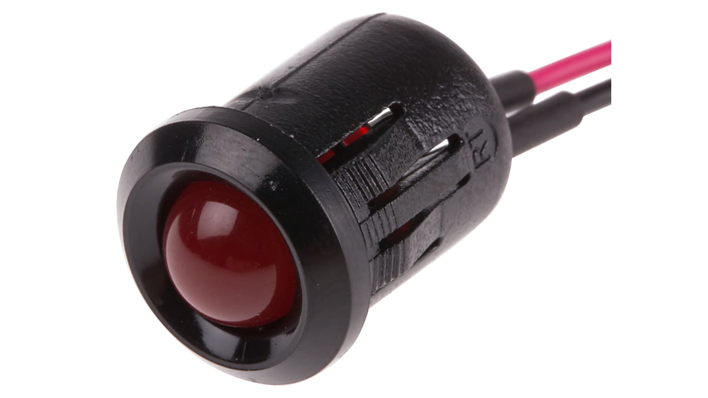 Indicador LED intermitente RS PRO, Rojo, lente prominente, marco Negro, Ø montaje 12mm, 12V dc, 20mA, 100mcd