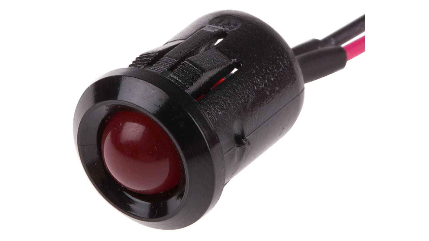 Indicador LED intermitente RS PRO, Rojo, lente prominente, marco Negro, Ø montaje 12mm, 24V dc, 20mA, 100mcd