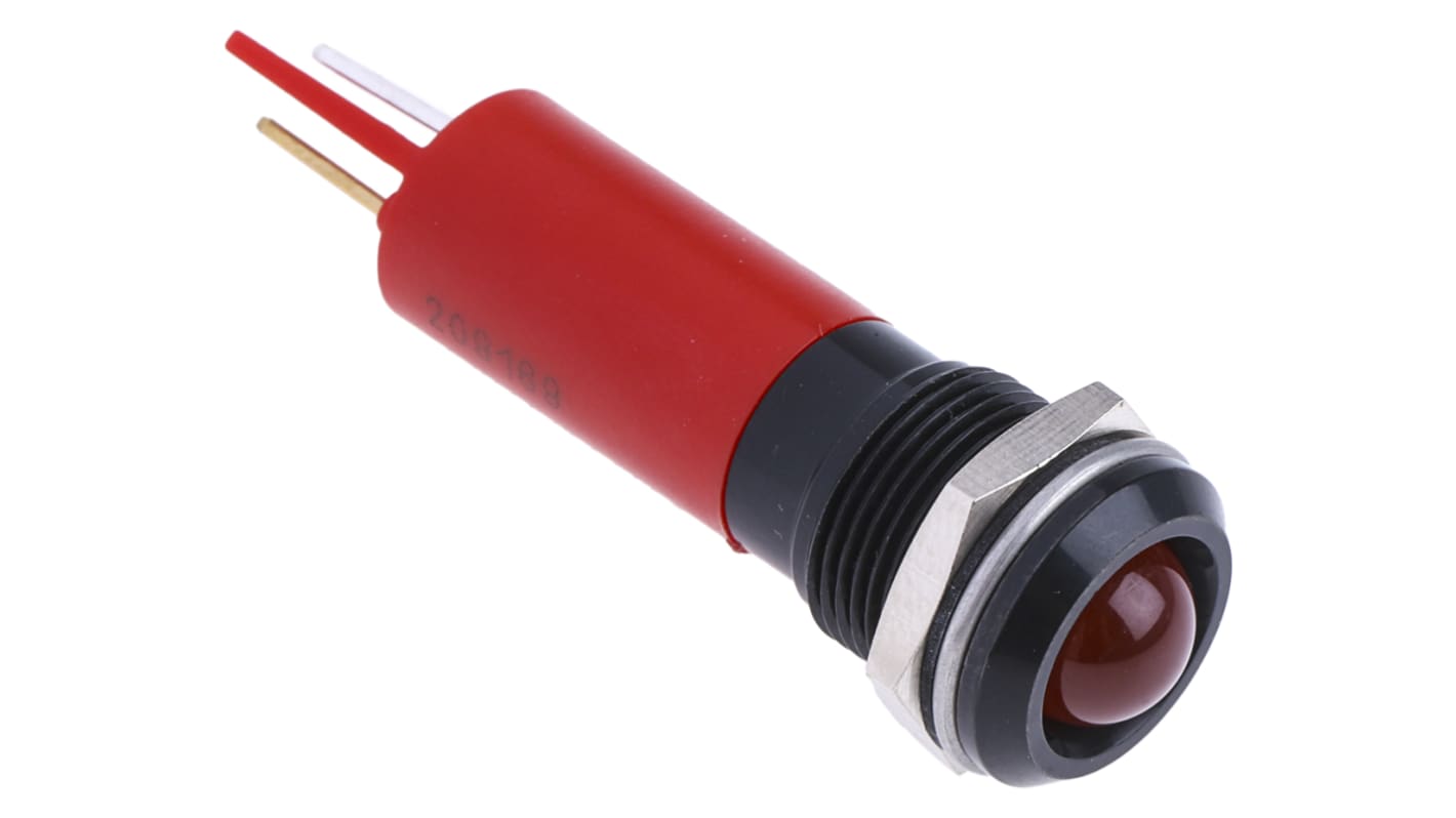 RS PRO 红色LED面板指示灯, 24V 交流/直流, 20mA, Φ12mm安装孔, 焊片端接, 凸型边框, IP67