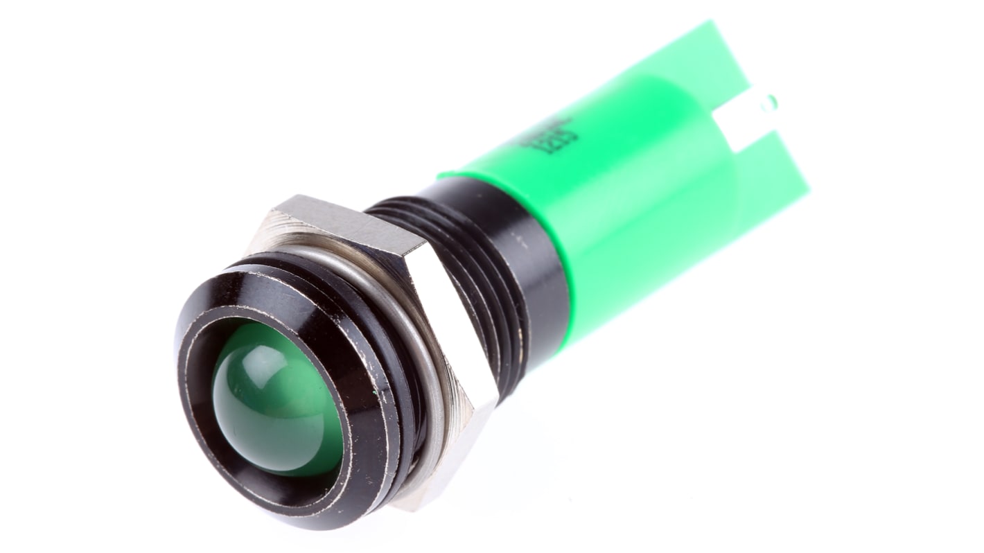 Indicador RS PRO, Verde, lente prominente, marco Negro, Ø montaje 14.5mm, 240V, IP40