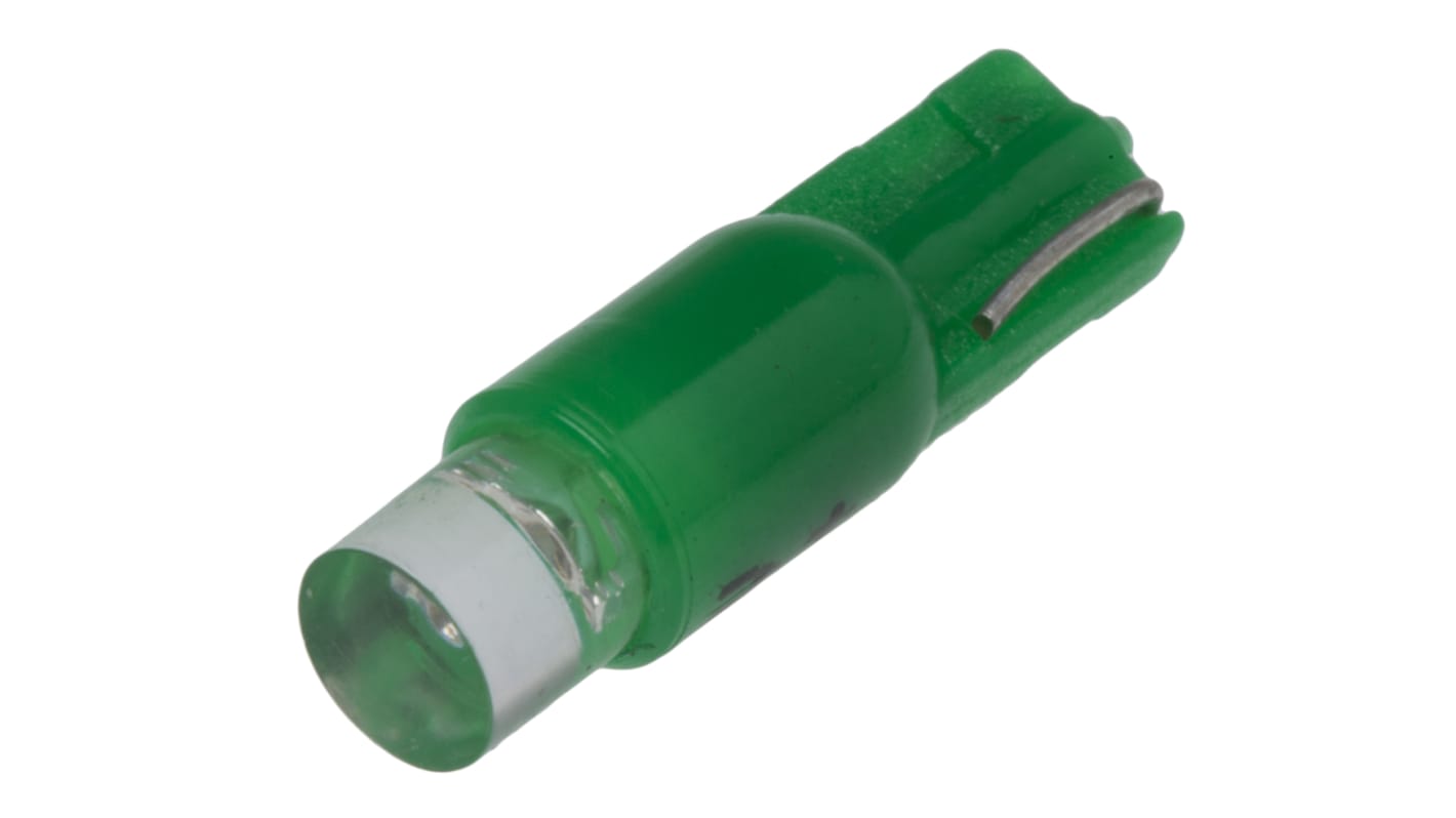 Bombilla para piloto luminoso LED RS PRO Verde, λ 525nm, 24V ac/dc, 1400mcd, casquillo cuña, Ø 5.75mm
