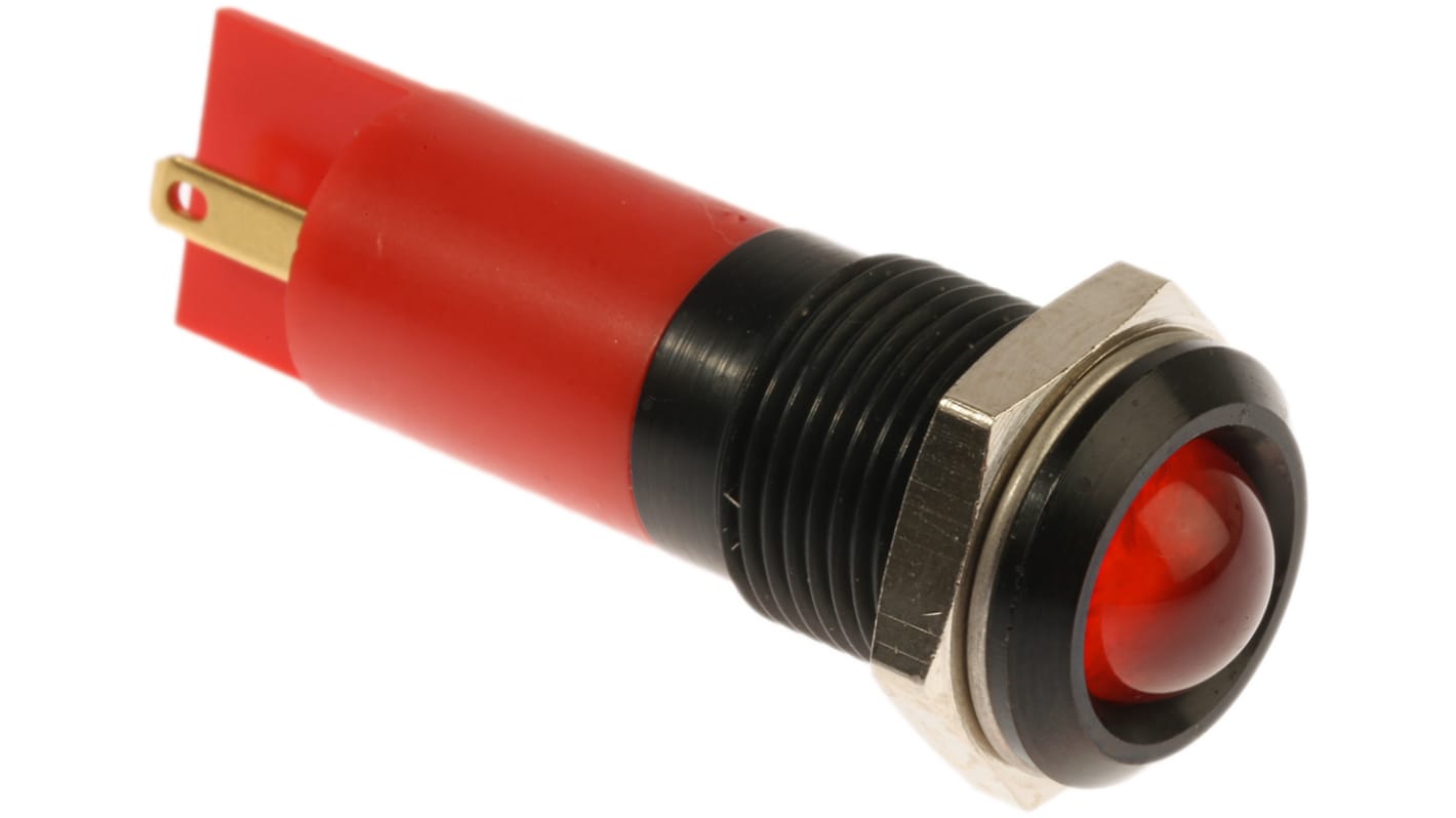 RS PRO Red Panel Mount Indicator, 240V ac, 14.5mm Mounting Hole Size, Solder Tab Termination, IP40