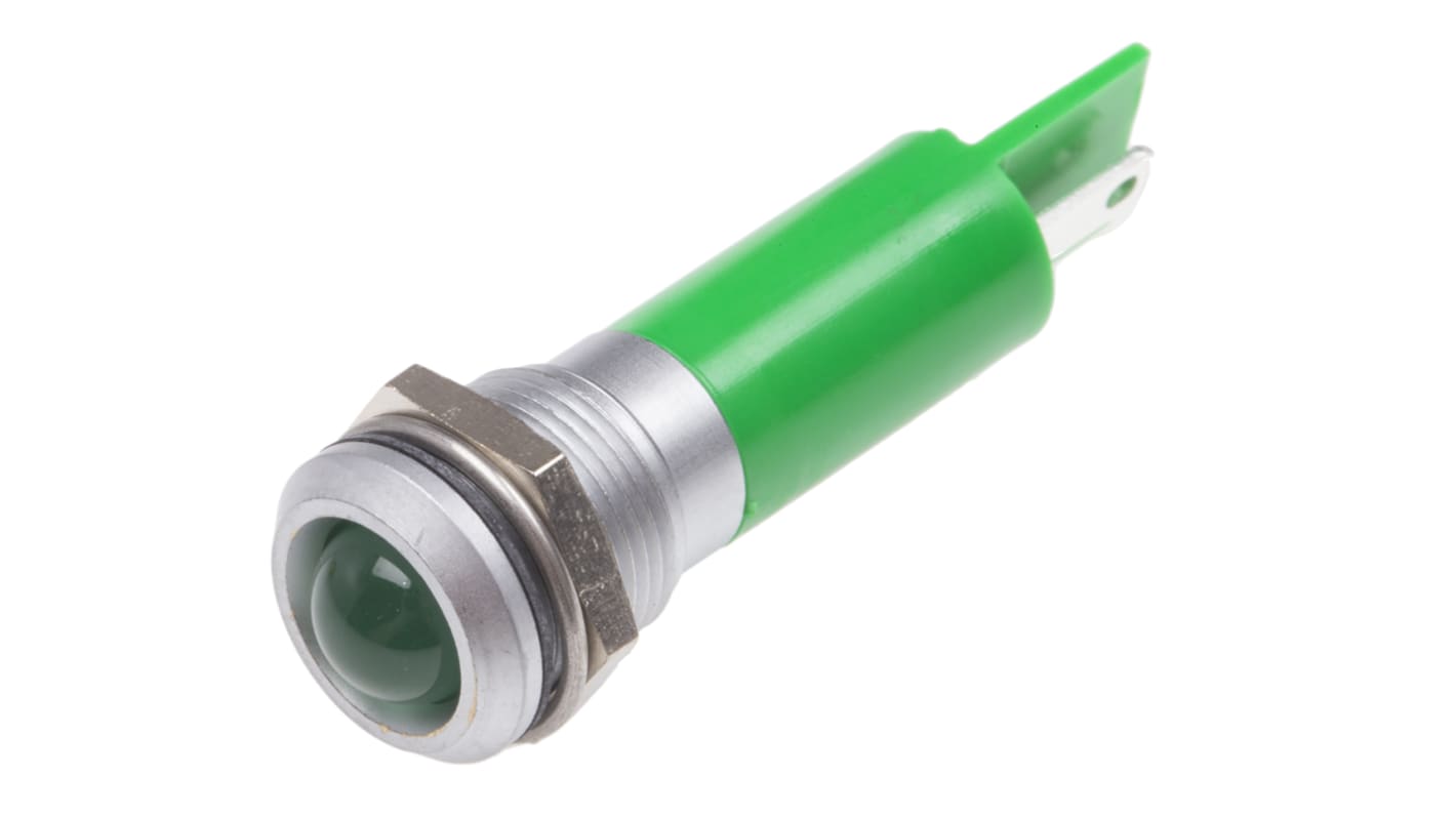 RS PRO 绿色LED面板指示灯, 230V 交流, 3mA, Φ12mm安装孔, 凸型边框, 铬色边框, IP67