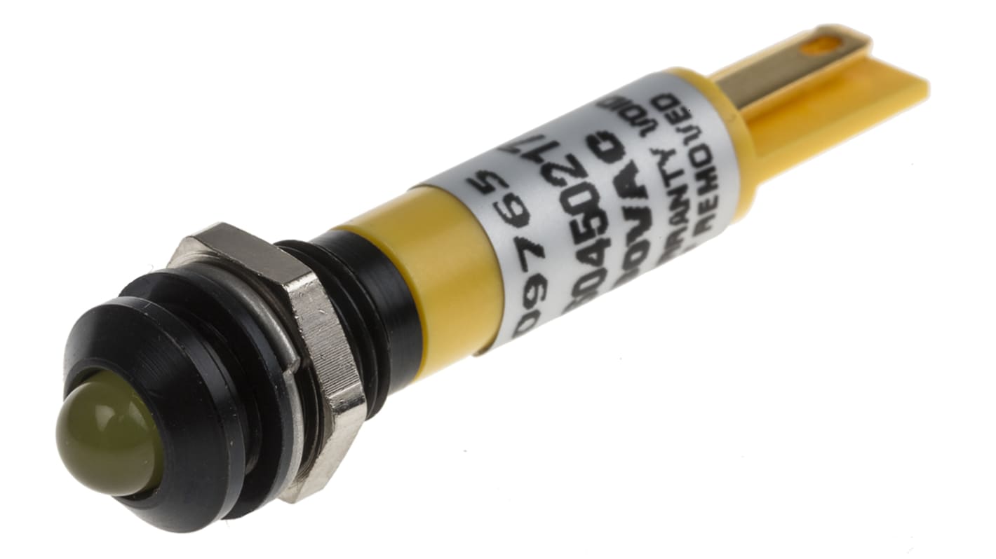 RS PRO 黄色LED面板指示灯, 230V 交流, 3mA, Φ8mm安装孔, 凸型边框