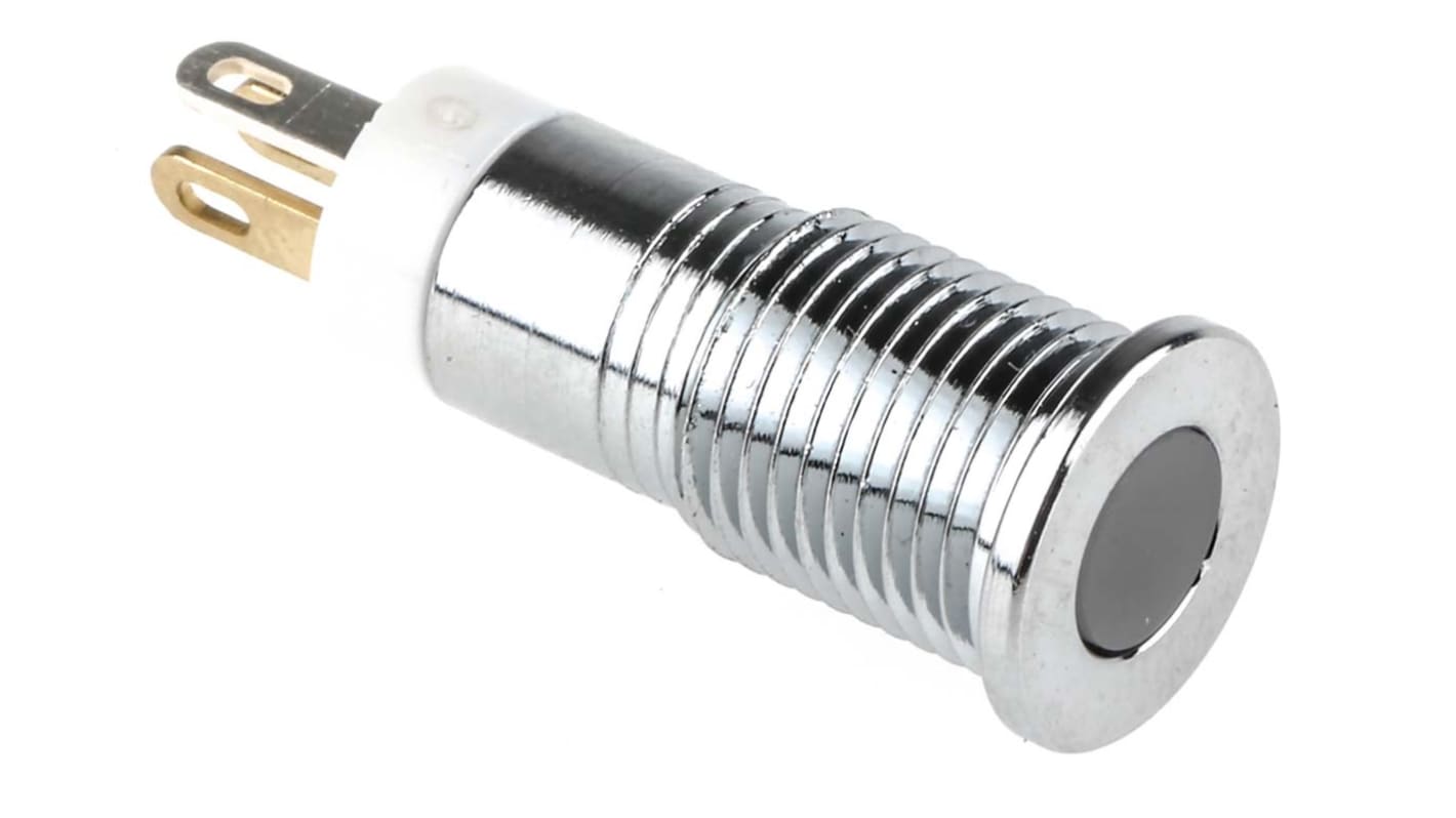 RS PRO 绿色、 红色， 黄色LED面板指示灯, 2V 直流, 20mA, Φ8mm安装孔, 焊片端接, 嵌入式边框, 铬色边框