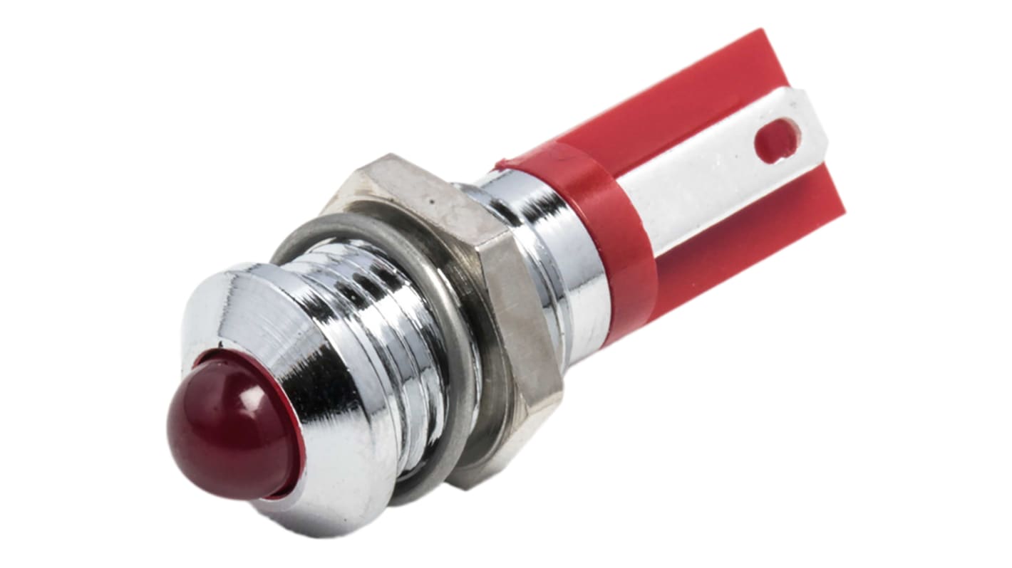 RS PRO 红色LED面板指示灯, 2V 直流, 20mA, Φ8mm安装孔, 焊片端接, 凸型边框, 铬色边框