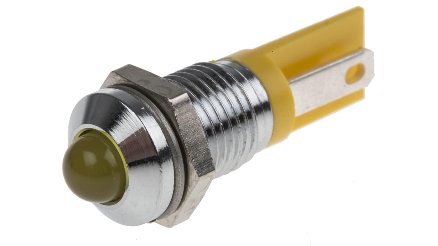 Indicatore da pannello RS PRO Giallo  a LED, 2V cc, Sporgente, foro da 8mm