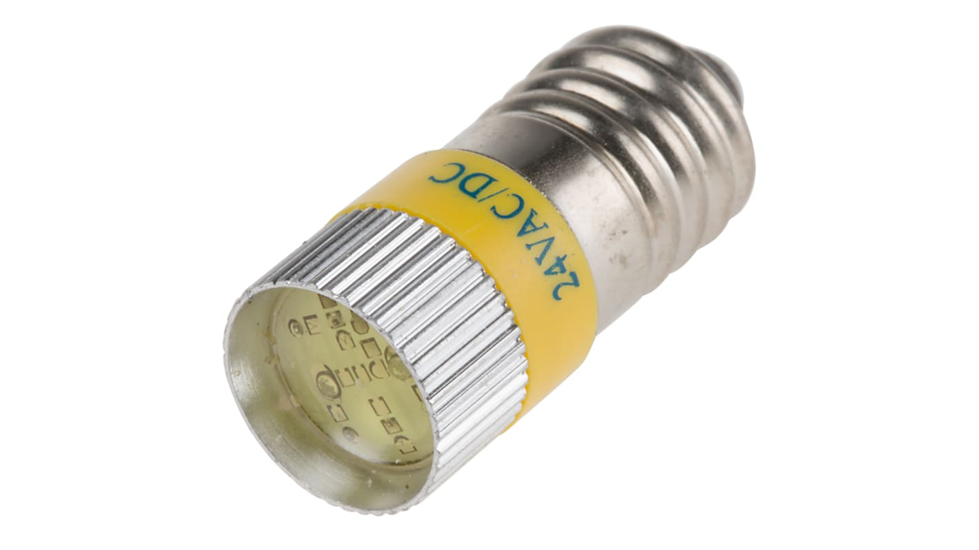 RS PRO LED Signalleuchte Gelb, 24V dc / 120/110mcd, Ø 10mm x 28mm, Sockel E10