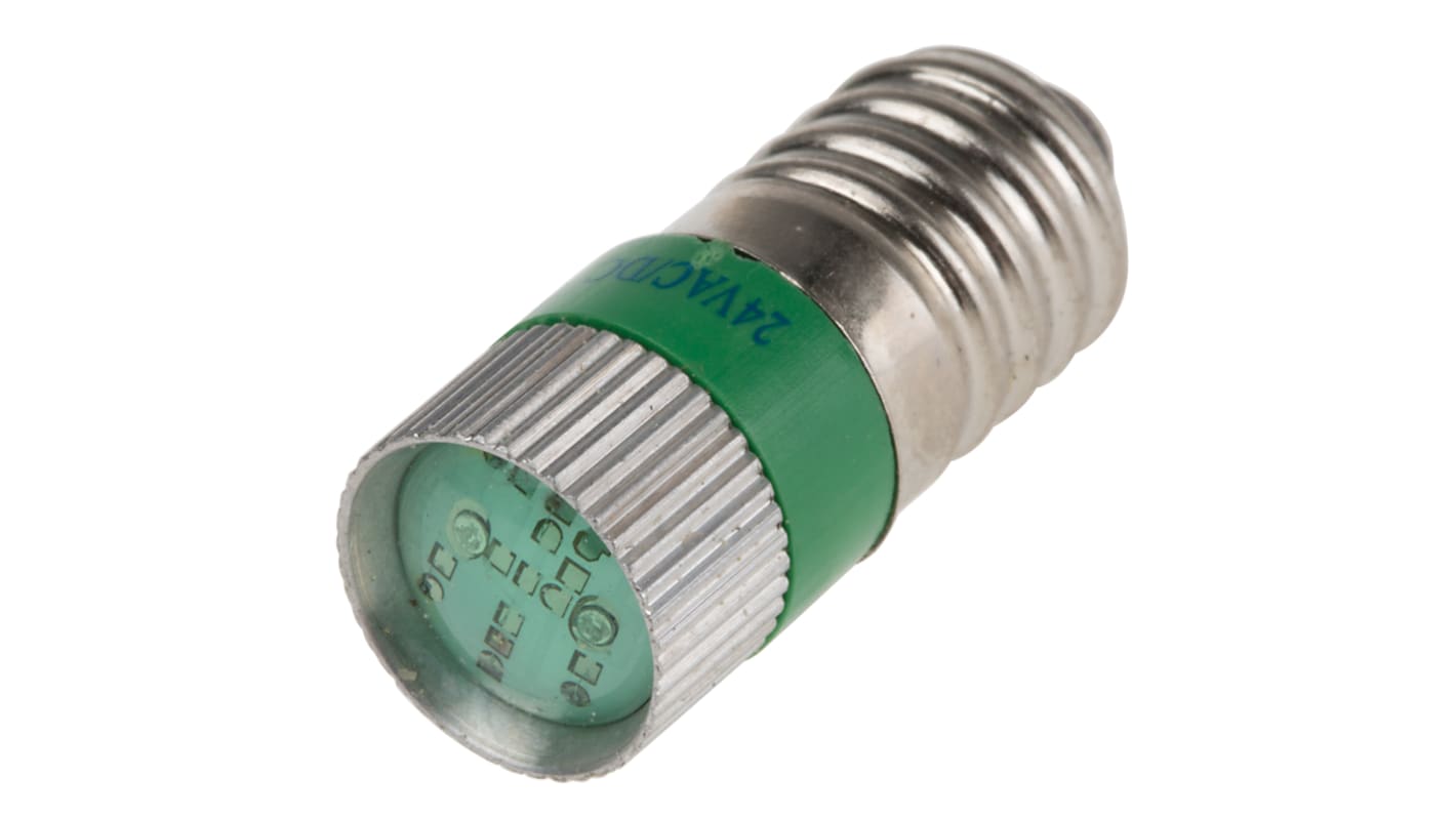 Lampka kontrolna Zielony 24V dc E10 LED średnica 10mm długość 28mm