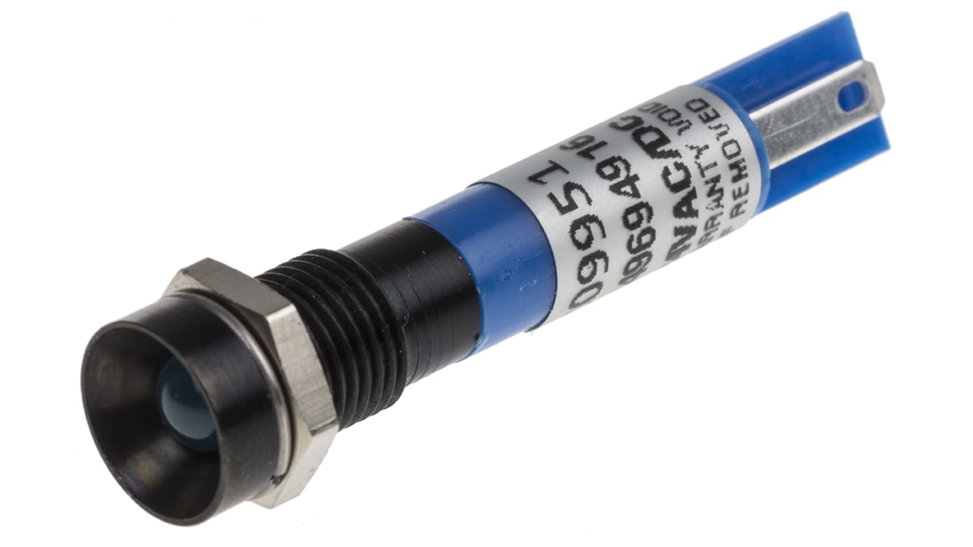 RS PRO 蓝色LED面板指示灯, 24V 直流, 20mA, Φ8mm安装孔, 焊片端接, 凹入式边框