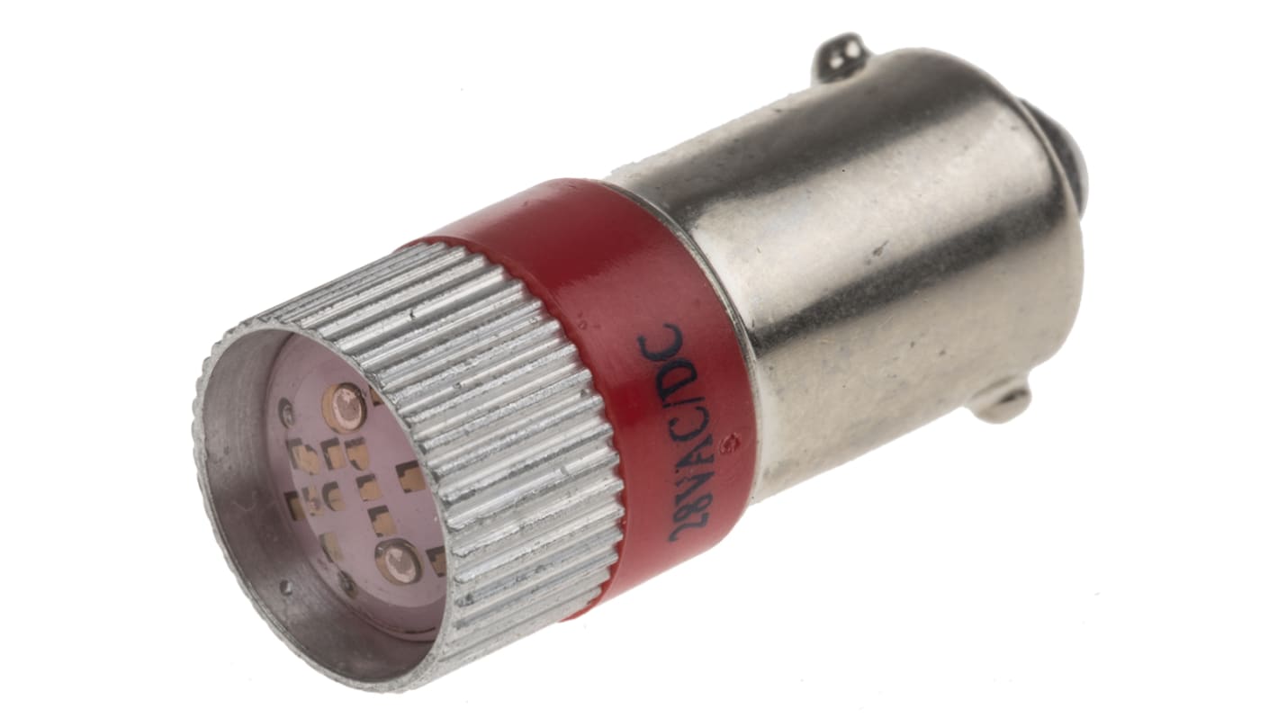 Signallampe, Rød, sokkel: BA9s, Multichip, Diameter: 10mm, 28V dc