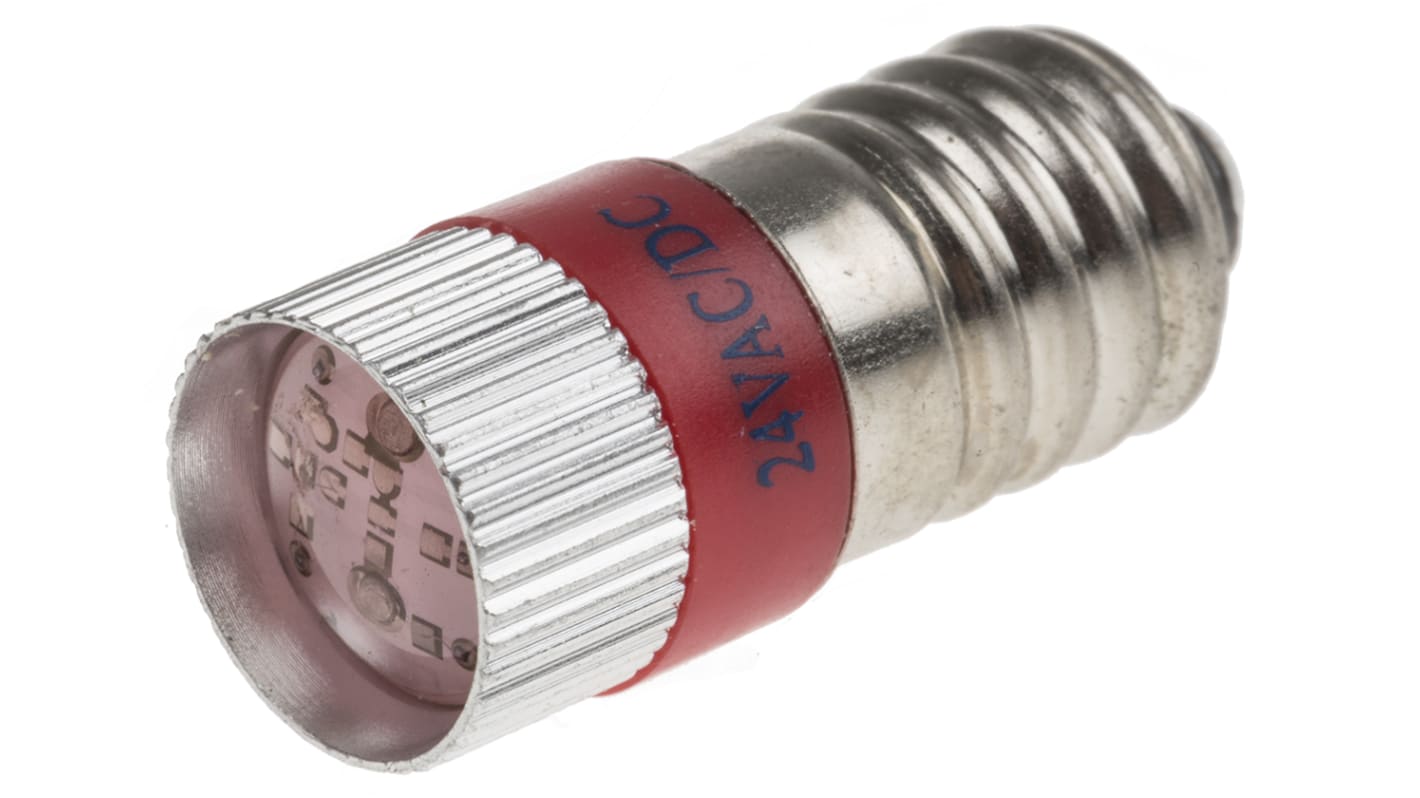 RS PRO Red LED Indicator Lamp, 24V dc, E10 Base, 10mm Diameter, 110/105mcd