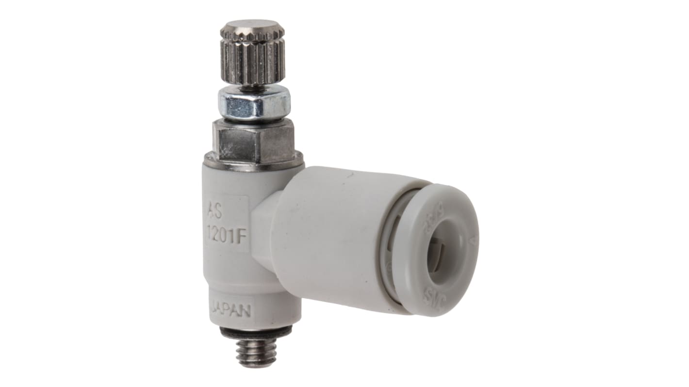 SMC AS Series Threaded Speed Controller, M3 x 0.5 Male Inlet Port x M3 x 0.5 Male Outlet Port x 4mm Tube Outlet Port