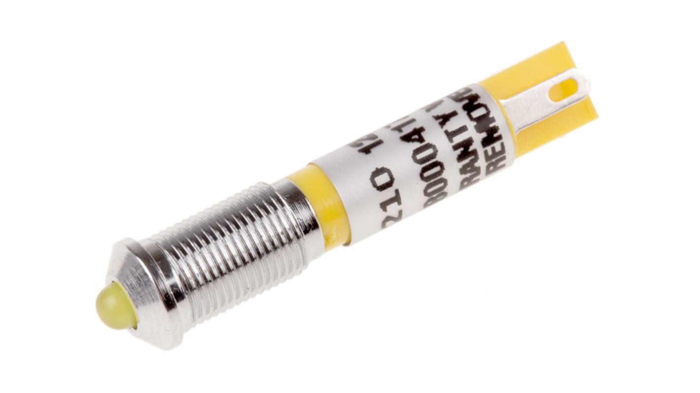 RS PRO Yellow Panel Mount Indicator, 12V dc, 6mm Mounting Hole Size, Solder Tab Termination