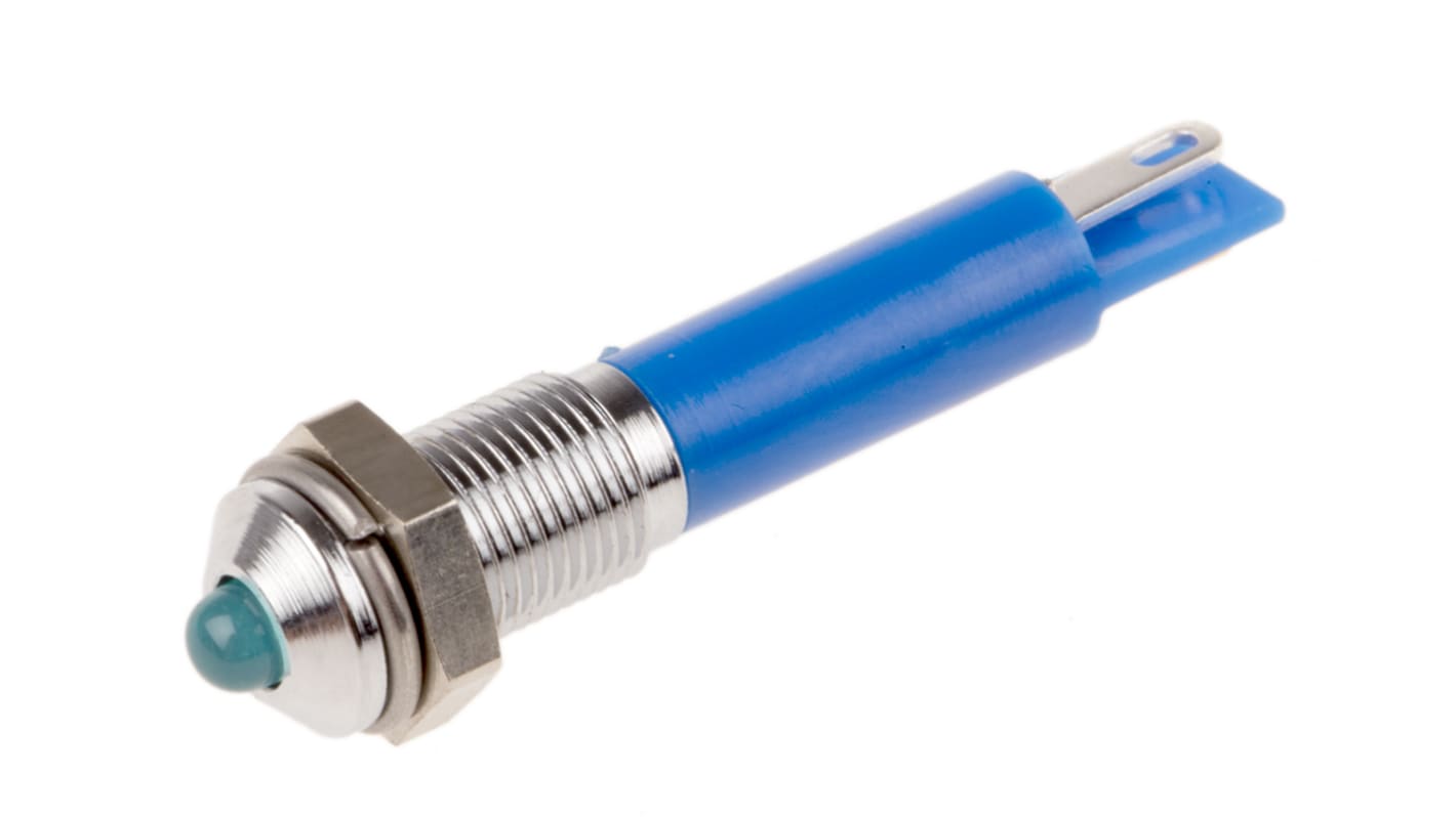 RS PRO Blue Panel Mount Indicator, 12V dc, 6mm Mounting Hole Size, Solder Tab Termination