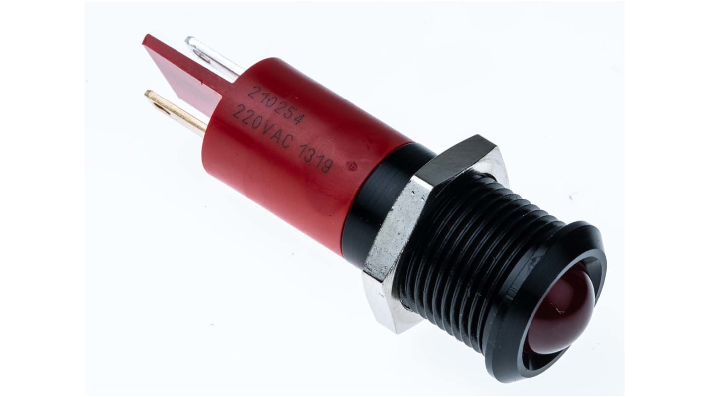 RS PRO 红色LED面板指示灯, 230V 交流, 3mA, Φ14mm安装孔, 凸型边框, 黑色边框, IP67