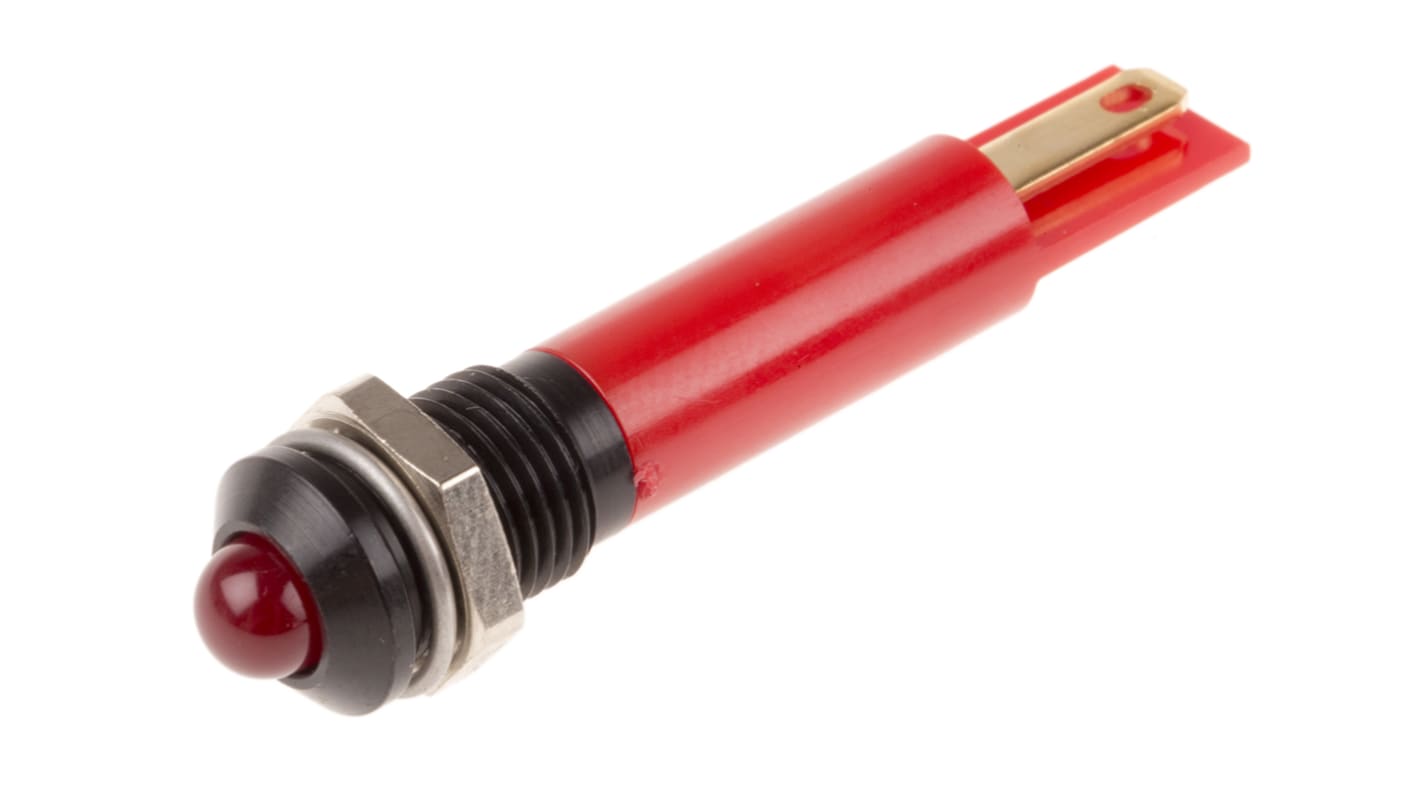 RS PRO Red Flashing LED Panel Mount Indicator, 12V dc, 8mm Mounting Hole Size, Solder Tab Termination