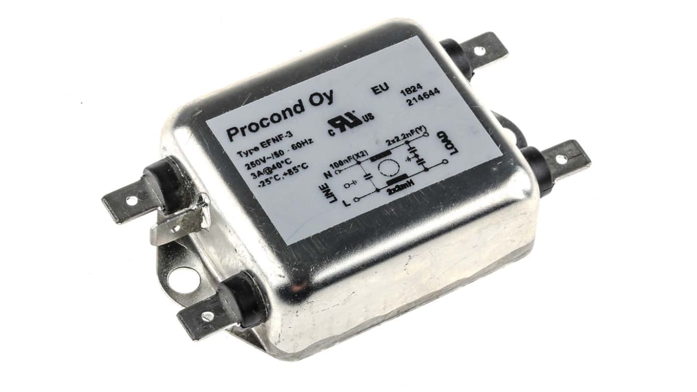 RS PRO 3A 250 V ac 400Hz, Chassis Mount RFI Filter, Tab